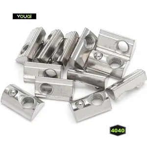 YouQi Aluminum Profile Accessory 4040 series M4 M5 M6 M8 Spring Nut Half Round Roll In T Slot Nut With Loaded Ball