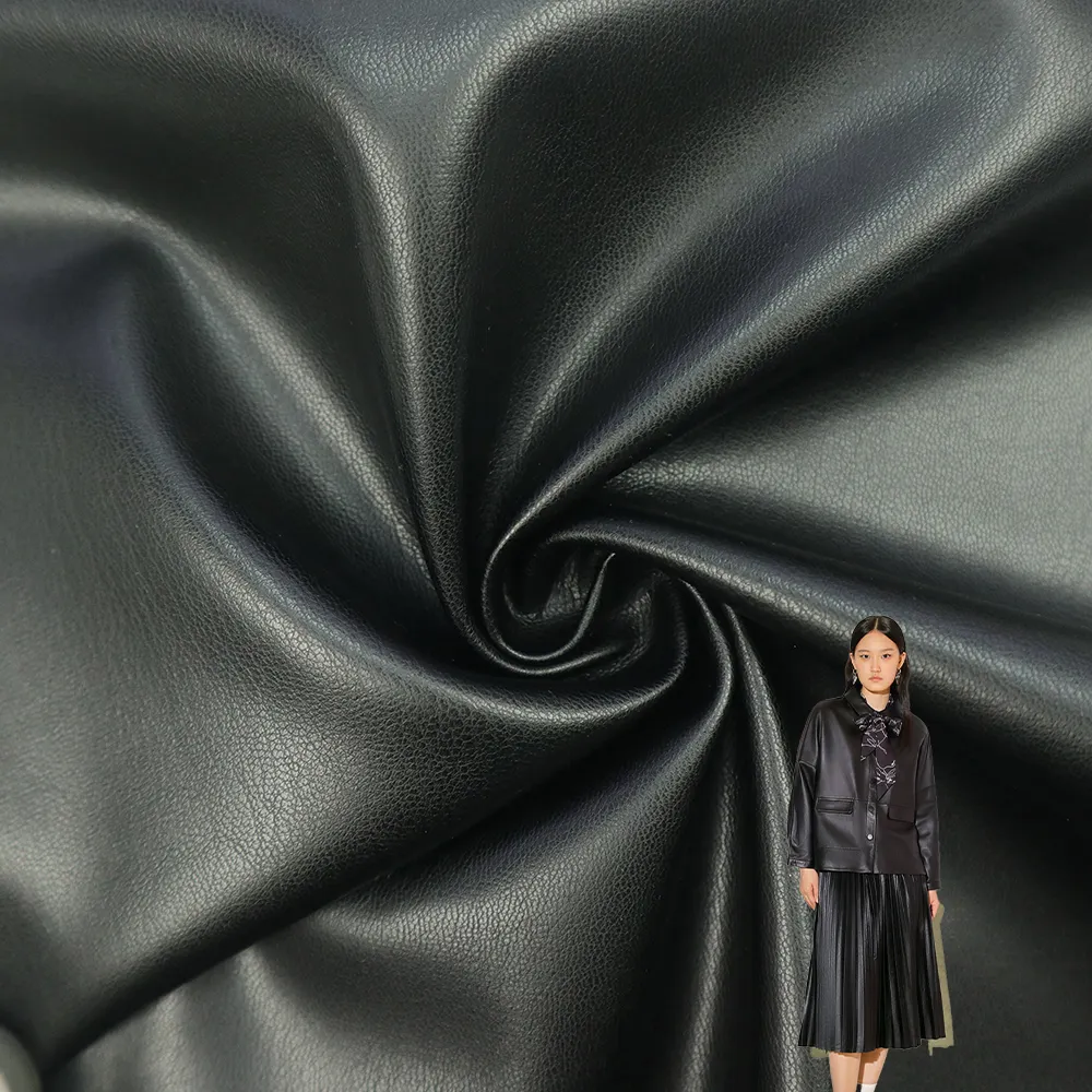Vải bán buôn tùy biến 100 Polyester Faux Leather chất liệu PU da hàng may mặc Vải cho áo khoác