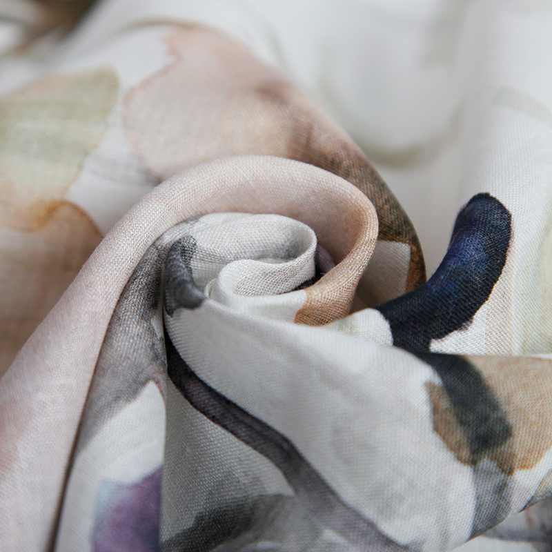 Экологичная ткань с цветочным цифровым принтом, шелковая льняная ткань, льняная ткань с принтом для оптовой продажи и одежды