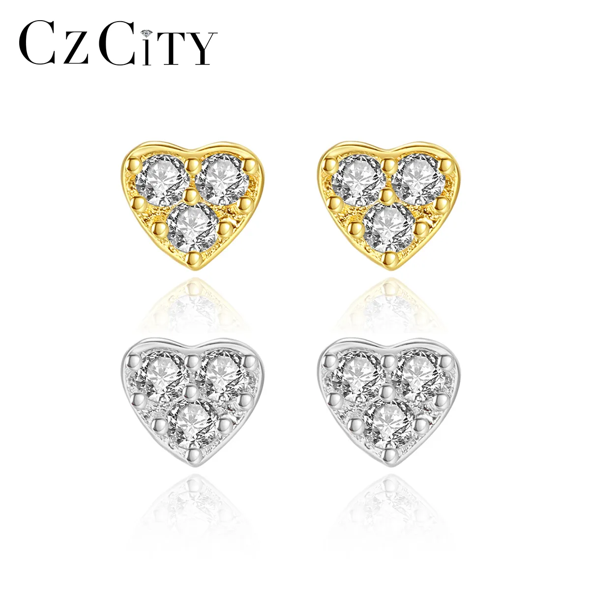 CZCITY Baby Jewelry 925 Sterling Silver Cubic Zironica 2021 Trend Stud Earrings Set Heart Earrings