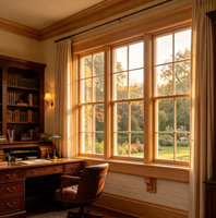 Ventanas Americanas de Madera Sólida de Alta Eficiencia Energética, Resistentes al Viento, con Revestimiento de Aluminio y Diseño de Marco con Rotura de Puente Térmico