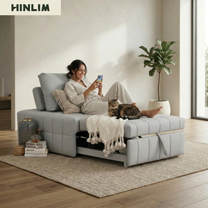 Canapé-lit une place en tissu style Mid-Century Modern avec fonction extensible, dossier coussin sans accoudoirs, pieds en métal, rembourrage en mousse pour salon - Product Image 6