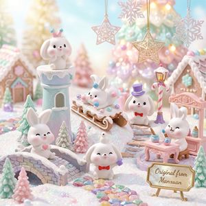 Miniaturas de Resina de Conejitos Navideños, Estilo Retro y Creativo, para Regalos de Navidad, Decoración de Jardín de Hadas y Micropaisajes - Product Image 1