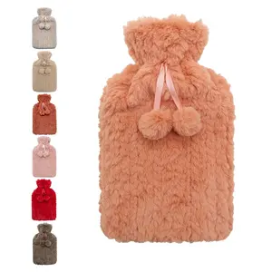 2L Capacity Hot Water Bottle With Soft Premium Fluffy Cover For Cosy Nights Pain Relief Shoulder And Neck