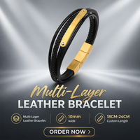 Bracelet en cuir tressé à fermoir magnétique, multi-couches, sangle plate noire pour homme, boucle en acier inoxydable, vente en gros d'usine