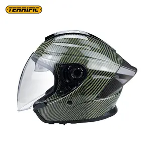 Helm sepeda motor serat karbon, helm sepeda motor, serat karbon, setengah wajah, petualangan, keren, retro, Label pribadi kustom
