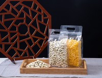 Sacs d'emballage alimentaire transparents à fond plat avec poignée, à huit soudures latérales, pour snacks, céréales, fruits secs, assaisonnements et noix