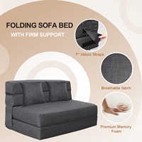 Lit d'invité convertible triple de taille Queen canapé pliant canapé en mousse à mémoire de forme 2 oreillers chaise-lit en tissu élégant pour hôtels villas