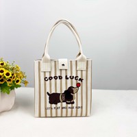 Tas Tote Wanita Rajut Jacquard Kartun Kapasitas Besar Tas Tangan Persegi Tas Penyimpanan Makan Siang untuk Penggunaan Kantor Sehari-hari