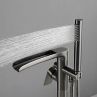 Robinet de baignoire moderne à double poignée, sur pied, corps en laiton finition brossée, cartouche céramique, jet cascade, pour hôtel