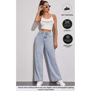 Jeans larges bleu glacier pour femmes, mode funky, luxe, taille haute, coupe ample, denim plaqué, style streetwear écologique, taille 26-40 OSCA - Product Image 2