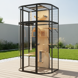 Vente en gros de villa pour chat en bois massif, château robuste pour chat avec poteaux à gratter, hamac, maison de jeu multifonction pour chat, meubles pour animaux de compagnie d'intérieur - Product Image 1