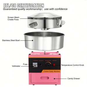 Machine à barbe à papa électrique 1000W avec bol en acier inoxydable pour fête rose - Product Image 2