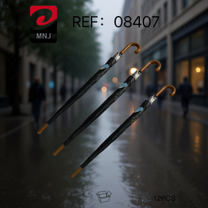 MNJ Black Wooden Handle Umbrella 08407 12Pcs Pack - Product Image 2