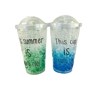 New Minced Ice Cup Portable Double-Walled Plastic Gradient Cold Drink Cup With Straw