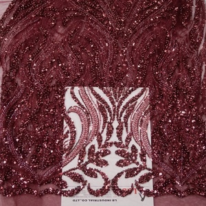 <span class=keywords><strong>Tessuto</strong></span> per Abiti da Sposa di Lusso Ecologico <span class=keywords><strong>Rosso</strong></span> con Perline Ricamo in Pizzo Paillettes <span class=keywords><strong>Tulle</strong></span> 100% Poliestere - Product Image 4