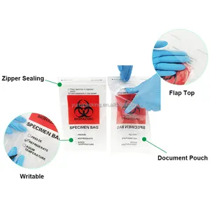 YURUI יצרן ידידותית לסביבה פלסטיק שקוף 6X9 כפול כיס רוכסן מותאם אישית רפואי Ziplock Biohazard דגימה תיק