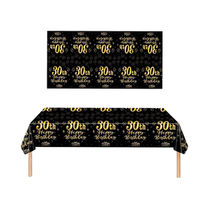 Tùy chỉnh-được thiết kế 1 màu đen vàng nhựa dùng một lần hình chữ nhật chống vết Khăn trải bàn cho 30 bữa tiệc sinh nhật - Product Image 1