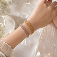 Bracelet jonc large tressé fait main en argent sterling S925 plaqué or avec perles, ajustable, pour femme, cadeau tendance 2026