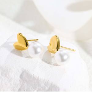 1 Paire de Boucles d'Oreilles Clous en Perles Cœur Luxe Léger - Accessoire Doré Chic pour Cadeau et Usage Quotidien - Product Image 3