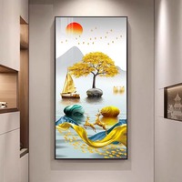 Peintures murales sur bois/MDF Art déco Paysage vertical moderne Peinture à l'huile et peinture décorative peinte à la main