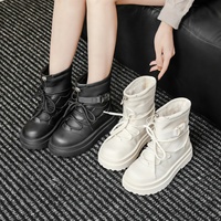 Bottes de neige pour femmes automne-hiver 2026, bout rond, semelle plateforme, tige en cuir véritable