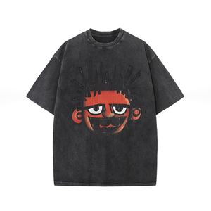 Usine directe de haute qualité personnalisé hommes rétro imprimé lavé à l'acide T-Shirt 100% coton haute rue mode tricoté en gros - Product Image 6