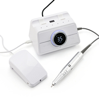 Nouvelle perceuse à ongles électrique professionnelle 45W 45000 tr/min, poignée fine, lumières colorées durables avec pédale pour usage en salon