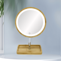 Miroir de beauté de bureau LED tactile de 7 pouces en bambou, style Nouvel An 2026, avec fonction de rangement, miroir sur pied simple