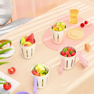 Portable Double Layer Salad Cup Drainable Fruit <b>Box</b> with Fork Leakproof Kitchen Tableware for Outdoor Picnics and Food <b>Storage</b> - Product Image 3