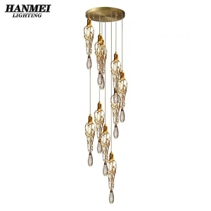 Modern Art Copper <b>Chandelier</b> Large Brass <b>Crystal</b> Ceiling Pendant for Villa Staircase Easy Hanging Installation HM-GG-6016 Hangin - Product Image 1