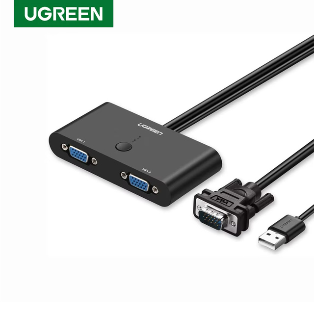 UGREEN 2 in 1 Out VGA Switch Audio Video Switcher Manual Switch Button Support 1920x1080P 60Hz for PC TV Monitor