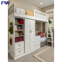 Cama Alta Moderna de Madera para Niños y Adultos con Armario Ropero, Muebles de Dormitorio para el Hogar con Función de Almacenamiento