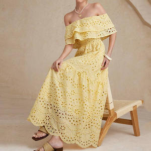 Robe longue brodée sans bretelles, ajourée et cintrée à la taille, en coton respirant de haute qualité, style OEM - Product Image 3