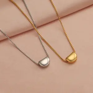 Laserable Engravable Fashion Gold/Silver Waterproof Stainless Steel Bean Seed Shape Pendant Jewelry Box Chain Necklace For Women