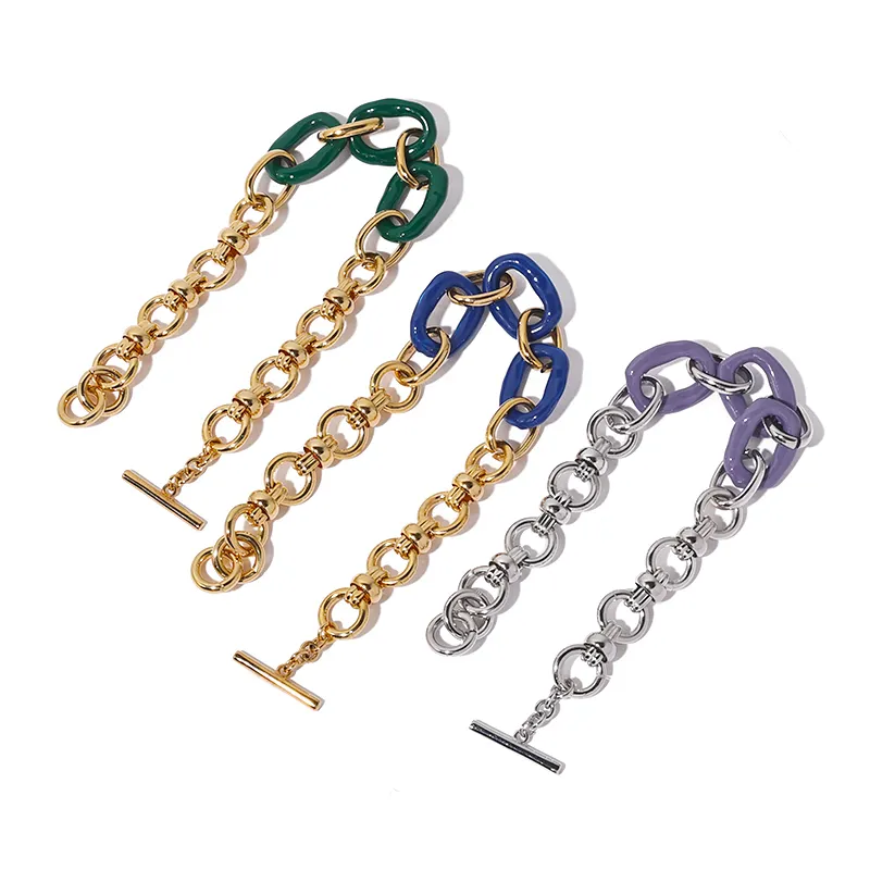 Pulsera de cobre con gota de aceite para mujer, brazalete colorido de cadena, joyas, moda Y2K, novedad de 2022