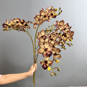 Vente directe usine – Nouvelles fleurs artificielles en gel de silicone imitation orchidée paon à 2 branches, petites orchidées Kanzashi pour la décoration intérieure - Product Image 1