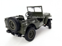 P1611 US Willys MB 1/16 RTR - Modèle électrique tout métal avec télécommande 2,4 GHz pour utilisation intérieure/extérieure, figurines et accessoires