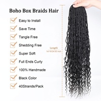 Tresses Box Braids Bohèmes à Crocheter en Cheveux Naturels avec Boucles en Cheveux Humains Pré-Bouclées pour Femmes Noires, Cheveux Synthétiques à Tresser