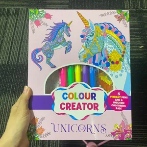 Early education child book coloring hardcover book for kids with 6 colorful pens