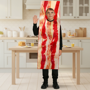 Costume de lanière de bacon pour enfants - Tunique amusante à imprimé alimentaire réaliste pour Halloween, Thanksgiving, la Semaine du <span class=keywords><strong>livre</strong></span> ou les fêtes costumées - Product Image 1