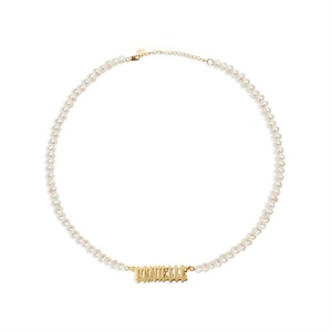Collier ras du cou personnalisé en acier inoxydable plaqué or avec pendentif nom et chaîne de perles pour femme - Product Image 1