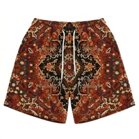 Shorts en tissu tissé élastique taille mi-haute, anti-plis, brodés, style urbain, patchwork bleu-rouge chaud, en tissu peigné