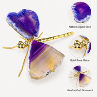 Ornement Libellule en Agate Violette Naturelle, Décoration de Bureau en Cristal, Cadeau pour la Maison et le Bureau