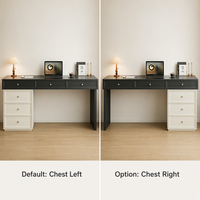 Commode de chambre à coucher moderne modulaire avec tiroirs réversibles |   Bureau de toilette en bois massif écologique à 6 tiroirs, couleur charbon crème