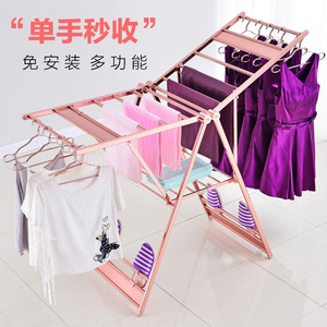 Foldable X-Shape <b>Clothes</b> Drying Rack Rose <b>Gold</b> Reinforced Version Indoor Household Towel Rack Balcony Drying Rack - Product Image 3