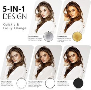 Neewer Reflector de Luz de <span class=keywords><strong>43</strong></span> <span class=keywords><strong>Pulgadas</strong></span>/110 Centímetros, 5 en 1, Plegable, Multidisco con Bolsa - Translúcido, Plateado, Dorado, Blanco y - Product Image 3