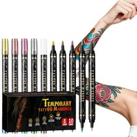 Marqueur de tatouage métallique à double pointe détachable, stylo marqueur double couleur à pinceau souple pour peinture corporelle temporaire