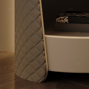 Italian Minimalist <strong>Round</strong> Nightstand Genuine Leather Cabinet with Sintered Stone Top Bedroom Luxury Solid Wood <strong>Bedside</strong> <strong>Table</strong> - Product Image 6