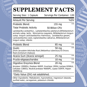 Capsules prébiotiques OEM ODM 50 milliards de UFC, prébiotiques entièrement naturels, efficaces pour la santé intestinale et immunitaire, soutien digestif - Product Image 2